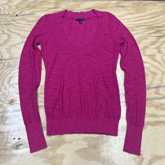 Express Y2K Deep V Neck Lightweight Sweater Women’s Size XS Pink Babydoll - Picture 1 of 11